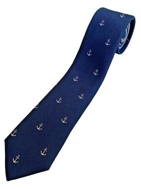 Weekend Casual Navy Anchor Narrow Tie Silk